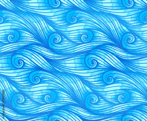 Vector: Blue curly waves vector seamless pattern Blue curly waves vector seamless pattern