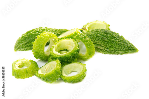 Photo: bitter Cucumber, Balsum Pear on white background bitter Cucumber, Balsum Pear on white background