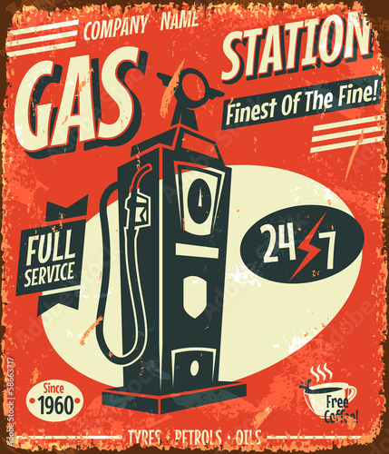 Fototapeta Grunge retro gas station sign. Vector illustration.