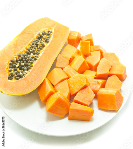 Photo: Sweet papaya in dish , for diet and nutrition Sweet papaya in dish , for diet and nutrition