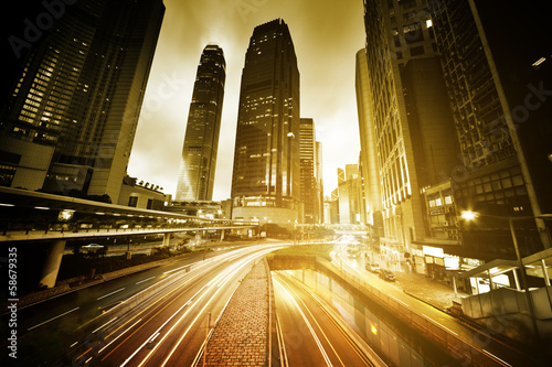 Photo: traffic in Hong Kong at sunset time traffic in Hong Kong at sunset time
