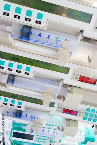 Photo: Syringe pumps in ICU. Syringe pumps in ICU.