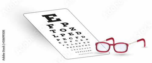 Vector: sharp snellen chart and glasses with shadow on white background sharp snellen chart and glasses with shadow on white background