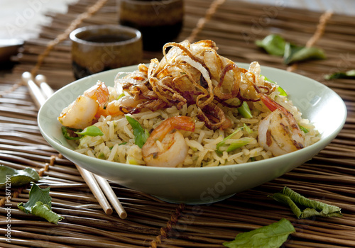 Photo: Indonesian fried rice with vegetables, shrimp Indonesian fried rice with vegetables, shrimp