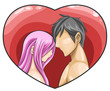 A naked couple is facing in the pink heart frame (vector) A naked couple is facing in the pink heart frame (vector)