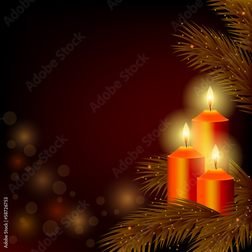 Vector: Background with burning candles and Christmas tree Background with burning candles and Christmas tree
