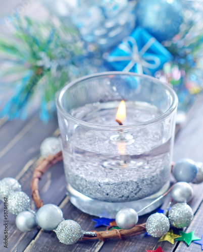 Photo: candle and christmas decoration candle and christmas decoration