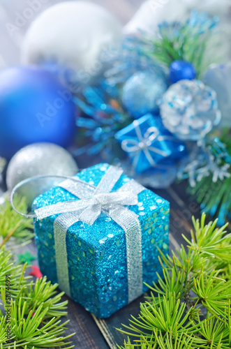 Photo: christmas decoration on wooden background christmas decoration on wooden background