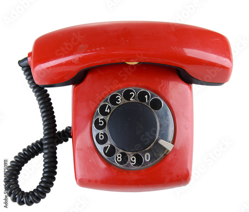 Photo: Red retro telephone, isolated on white Red retro telephone, isolated on white