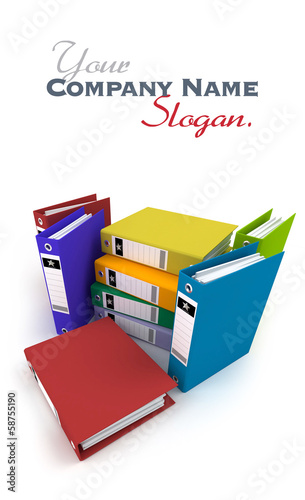 Illustration: Heap of brightly colored ring binders, Heap of brightly colored ring binders,