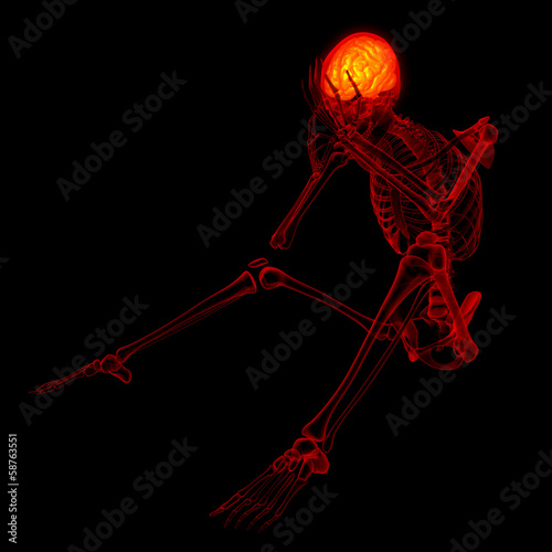 Illustration: 3d rendered red skeleton of a sitting 3d rendered red skeleton of a sitting