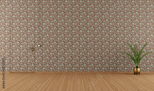 Illustration: Empty room with vintage wallpape Empty room with vintage wallpape
