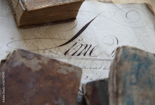 Photo: vintage workbook page with books and penmanship vintage workbook page with books and penmanship