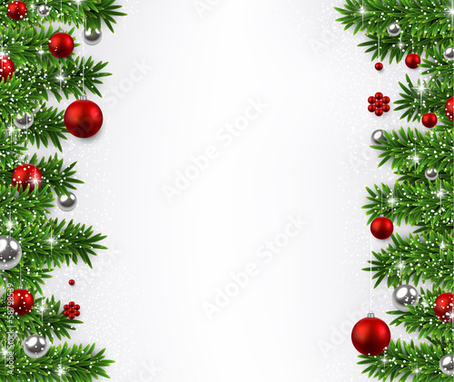 Vector: Christmas background with fir branches and balls. Christmas background with fir branches and balls.