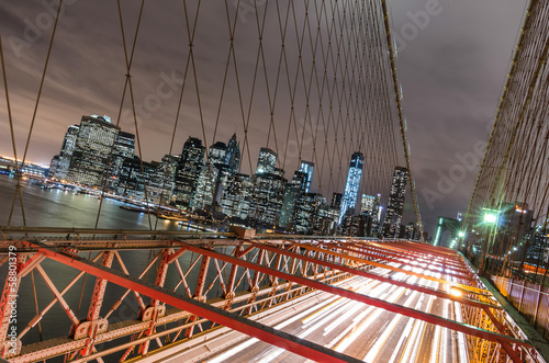  New York City - Manhattan Skyline from Brooklyn Bridge by Night