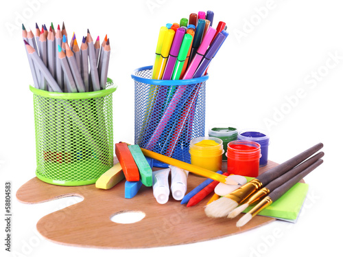 Photo: Composition of various creative tools isolated on white Composition of various creative tools isolated on white