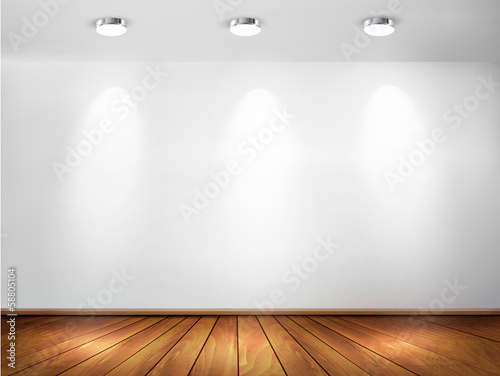 Vector: Wall with spotlights and wooden floor. Showroom concept. Vector Wall with spotlights and wooden floor. Showroom concept. Vector