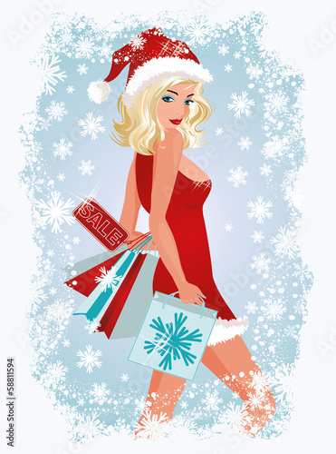 Vector: Christmas shopping sexy girl, vector illustration Christmas shopping sexy girl, vector illustration