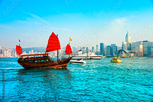 Photo: Hong Kong Harbour at sunset. Hong Kong Harbour at sunset.