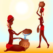 Stylized black African girl pour water in a jug; eps8 Stylized black African girl pour water in a jug; eps8