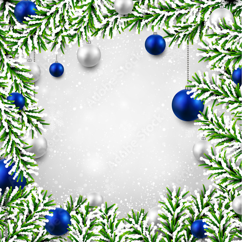 Vector: Christmas background with fir branches and balls. Christmas background with fir branches and balls.