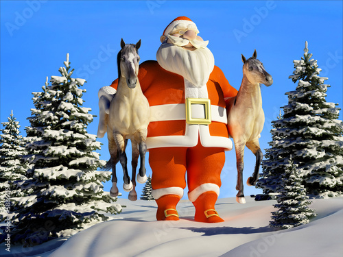 Illustration: Santa with horses Santa with horses