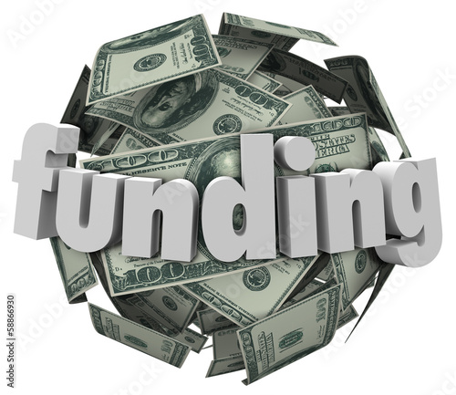 Illustration: Funding Word Money 100 Dollar Bill Currency Ball Funding Word Money 100 Dollar Bill Currency Ball