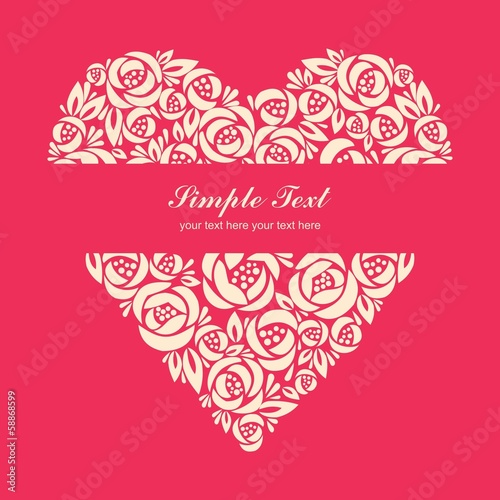 Illustration: Floral heart on pink background with center tittle Floral heart on pink background with center tittle