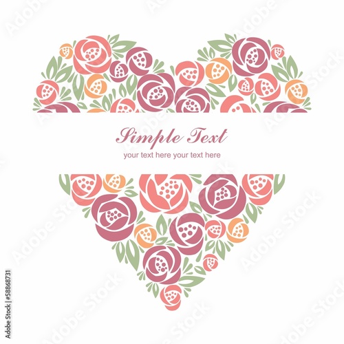 Illustration: Floral heart on WHITE background with center tittle Floral heart on WHITE background with center tittle