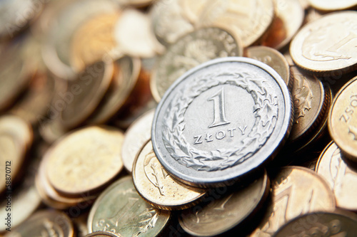 Photo: Polish currency with zloty coins Polish currency with zloty coins