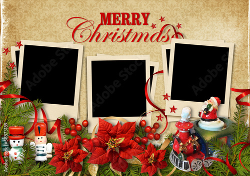 Illustration: .Christmas vintage background with frames for family .Christmas vintage background with frames for family