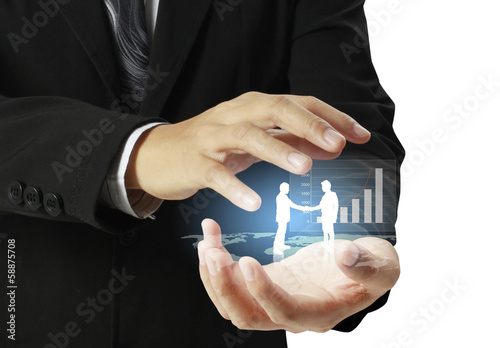 Photo: financial symbols coming from hand financial symbols coming from hand