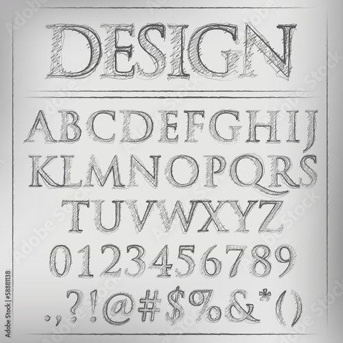 Vector: Abstract vector illustration of a pencil sketched alphabet Abstract vector illustration of a pencil sketched alphabet
