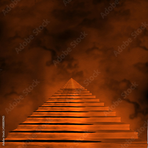 Illustration: Staircase leading to heaven or hell. Light at the End of the Tun Staircase leading to heaven or hell. Light at the End of the Tun