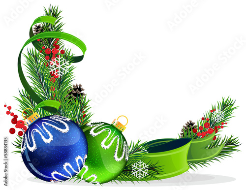 Vector: Christmas tree balls with green ribbon Christmas tree balls with green ribbon