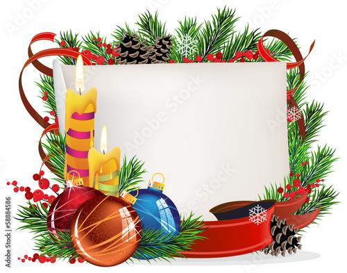Vector: Christmas wreath with baubles and candles Christmas wreath with baubles and candles