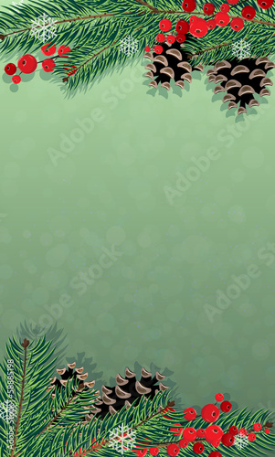 Vector: Winter background with Christmas tree and red berries Winter background with Christmas tree and red berries