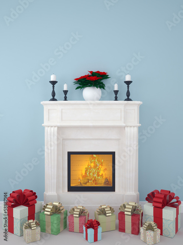 Illustration: Gifts near the fireplace Gifts near the fireplace