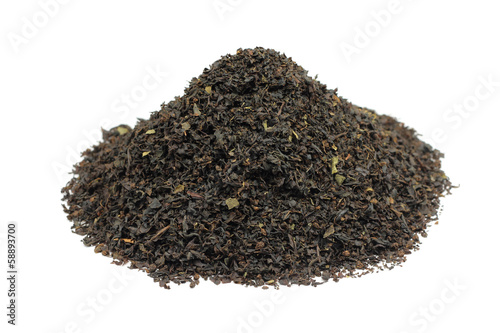 Photo: a handful of black tea leaf on white background a handful of black tea leaf on white background