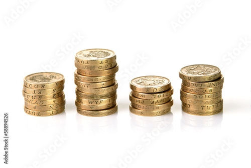 Photo: Stacks of British pound coins Stacks of British pound coins