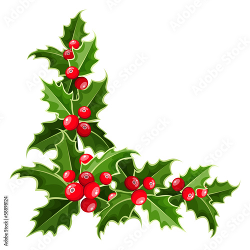 Vector: Decorative corner with Christmas holly. Vector illustration. Decorative corner with Christmas holly. Vector illustration.