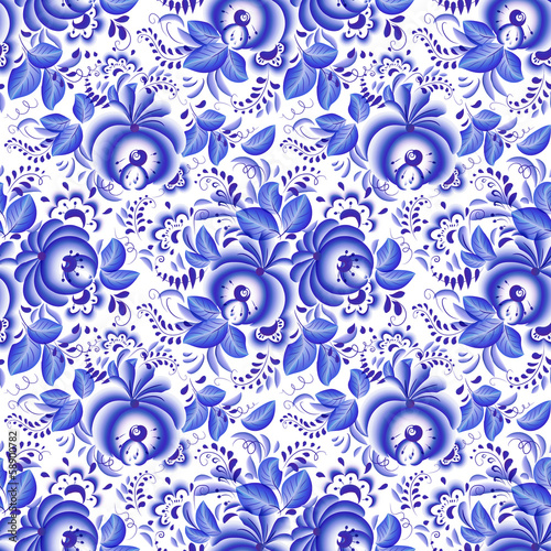 Vector: Ornate blue and white floral seamless pattern Ornate blue and white floral seamless pattern