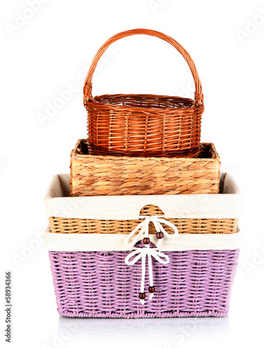 Photo: Many different baskets isolated on white Many different baskets isolated on white
