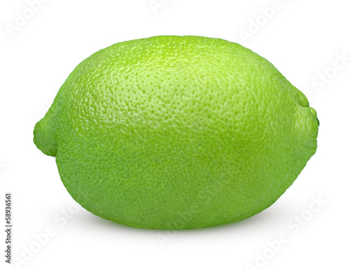 Photo: Single lime fruit isolated on white background Single lime fruit isolated on white background
