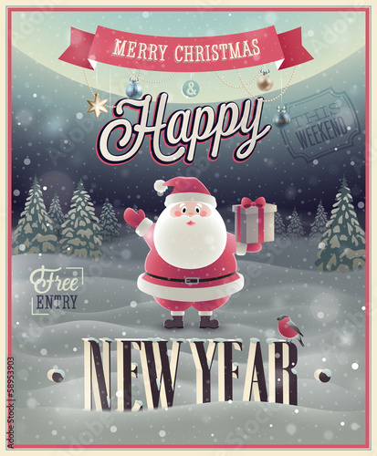 Vector: New Year Poster with Santa. Vector illustration. New Year Poster with Santa. Vector illustration.