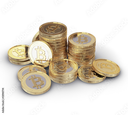 Illustration: Golden Bitcoin - isolated with clipping path Golden Bitcoin - isolated with clipping path