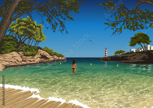 Vector: Vector drawing of the Majorca beach Vector drawing of the Majorca beach