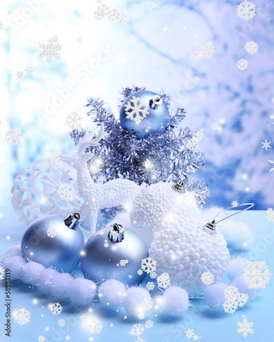 Photo: Christmas decorations on light background Christmas decorations on light background