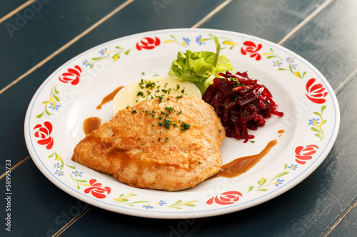 Photo: chicken fillet with mashed potato and beetroot salad chicken fillet with mashed potato and beetroot salad