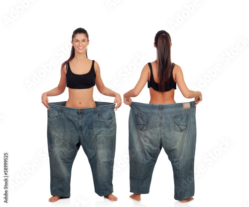 Photo: View ahead and behind thin girl with big pants View ahead and behind thin girl with big pants